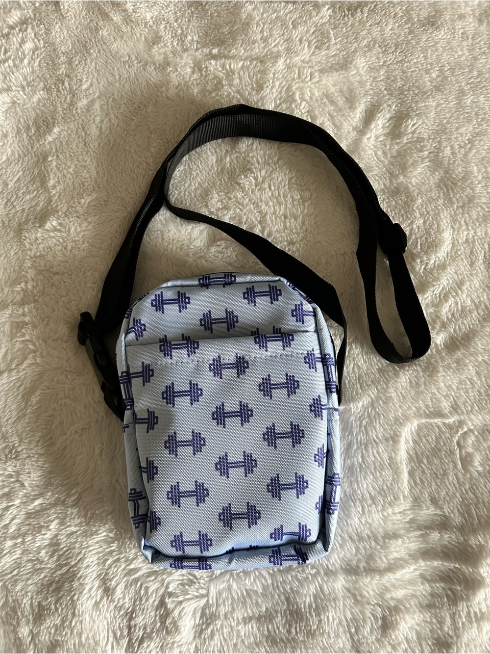 Women’s Light Blue Crossbody Bag with Navy Pattern